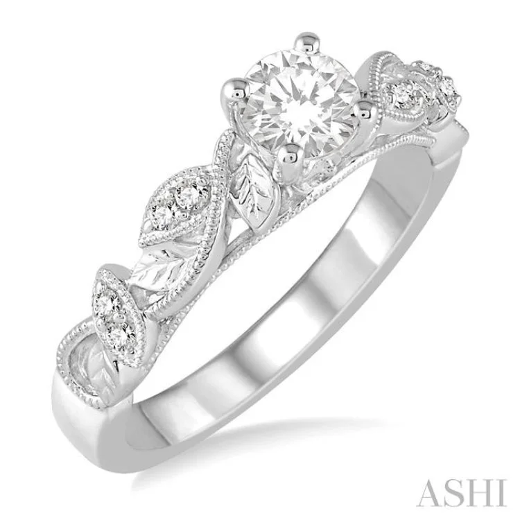 Custom Name Ring for Personal Touch-1/3 Ctw Diamond Engagement Ring with 1/5 Ct Round Cut Center Stone in 14K White Gold