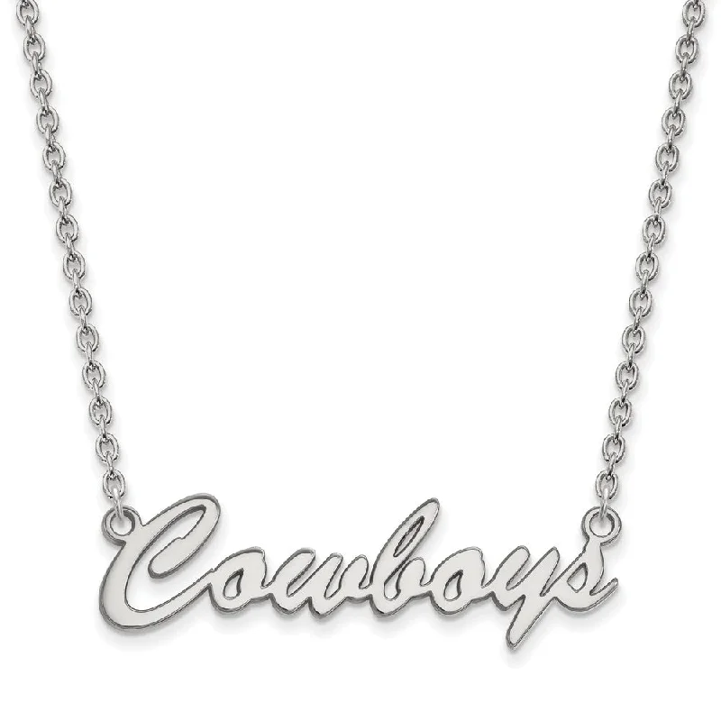 Luxury Pearl Necklace for Evening Wear-Sterling Silver Oklahoma State Med Script 'Cowboys' Pendant Necklace