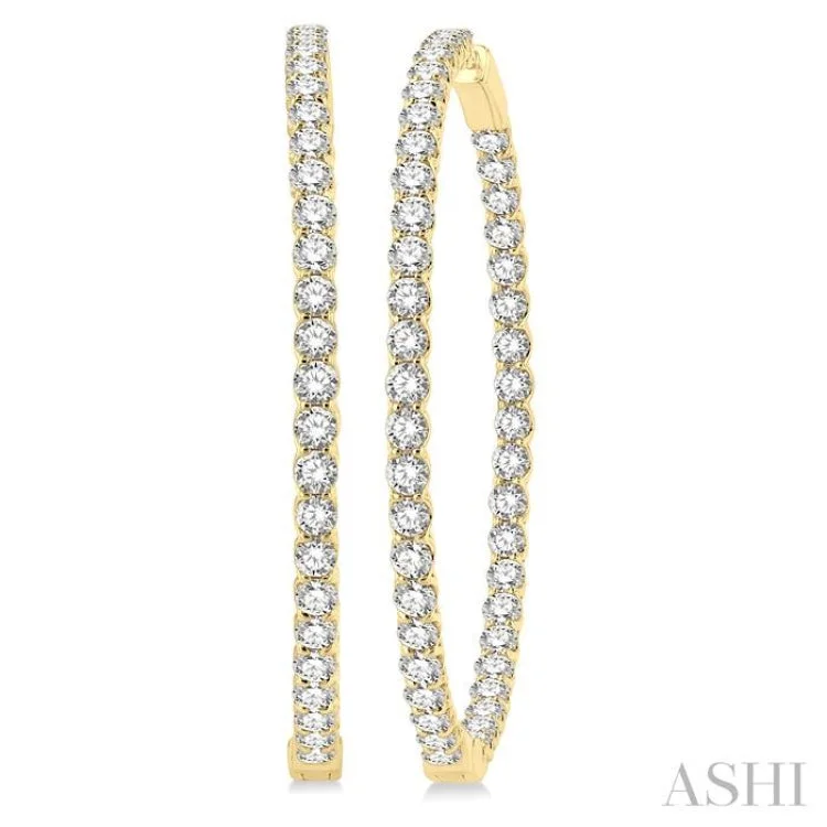 Large Crystal Earrings for Glamorous Look-10 Ctw Inside-Out Round Cut Diamond 2-Inch Hoop Earrings in 14K Yellow Gold