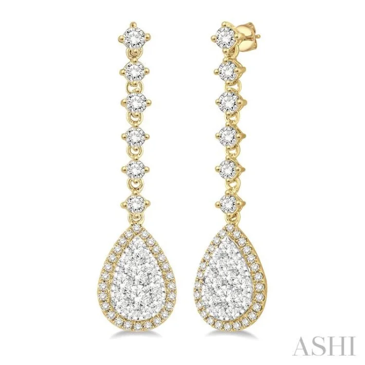 Timeless Gold Earrings for Women-1 Ctw Pear Shape Dangler Round Cut Diamond Lovebright Earrings in 14K Yellow and White Gold