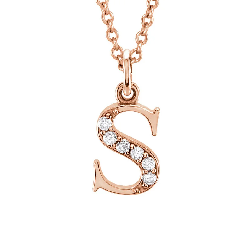 Luxury Pearl Necklace for Evening Wear-The Abbey 14k Rose Gold Diamond Lower Case Initial 's' Necklace 16 In