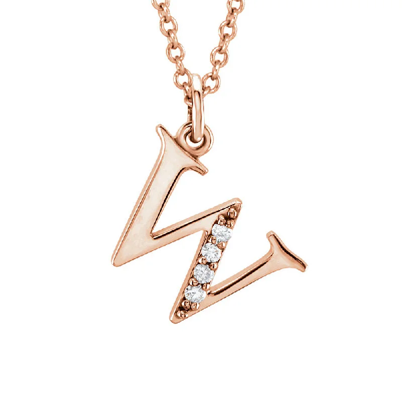 Modern Necklace for Evening Outfits-The Abbey 14k Rose Gold Diamond Lower Case Initial 'w' Necklace 16 In