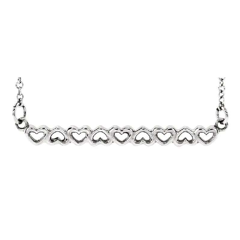 Unique Gemstone Necklace for Special Occasions-Platinum Connected Hearts Bar Necklace, 18 Inch