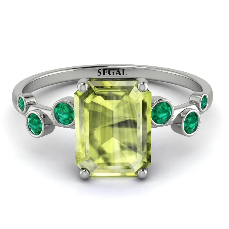 Classic Silver Ring for Casual Wear-Emerald Cut Peridot Ring With Bezel - Alina No. 706