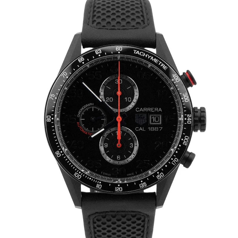 Classic Leather Band Watches for Elegant Style-Tag Heuer Carrera Black Titanium Black PVD CAR2A80 Chronograph Date Watch BOX