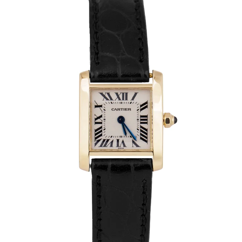 Fashionable Women's Watches for Gift Giving-PAPERS Cartier Tank Francaise 18k Yellow Gold Ivory 20mm Quartz Leather 1820