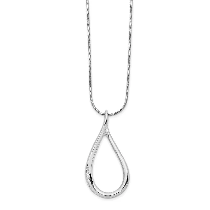 Leather Necklace for Casual Look-Diamond Twisted Teardrop Necklace in Rhodium Plated Silver, 18-20 Inch