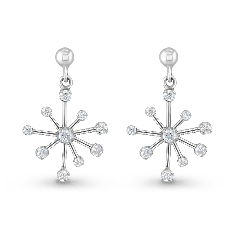 Elegant Stud Earrings for Weddings-Starburst Earrings in Silver and Cubic Zirconia