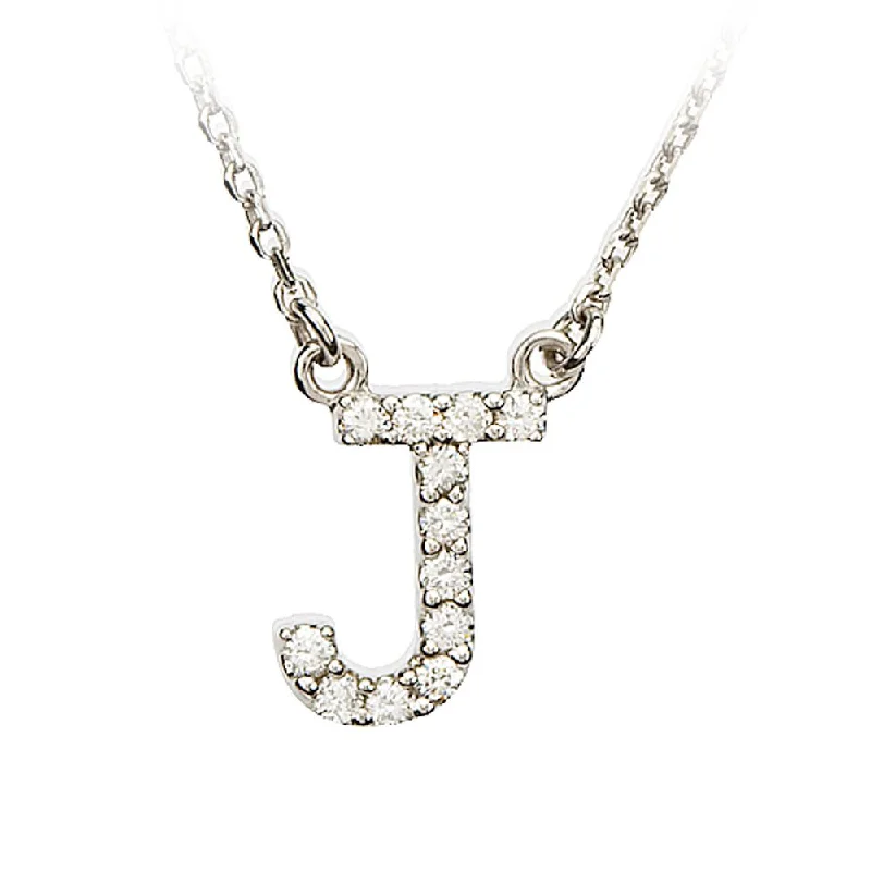 Unique Charm Necklace for Stylish Women-1/8 Cttw Diamond & 14k White Gold Block Initial Necklace, Letter J