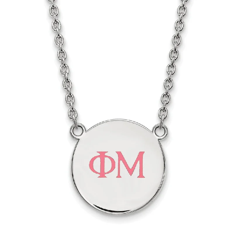 Boho Beaded Necklace for Summer-Sterling Silver Phi Mu Small Pink Enamel Greek Letters Necklace