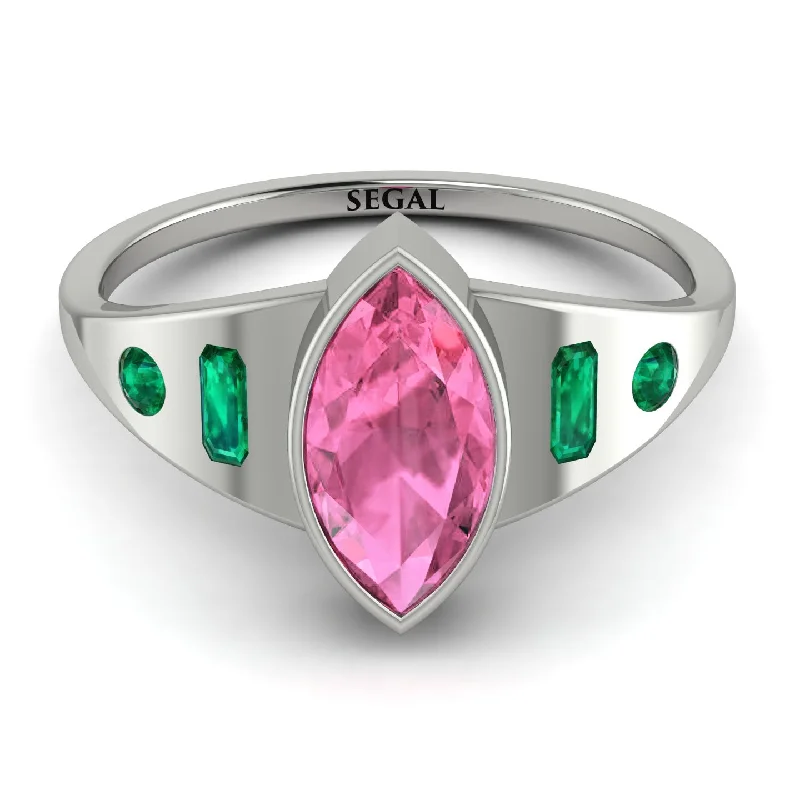 Bold Gemstone Ring for Statement Look-Marquise Bezel Pink Moissanite Ring - Juliana No. 806