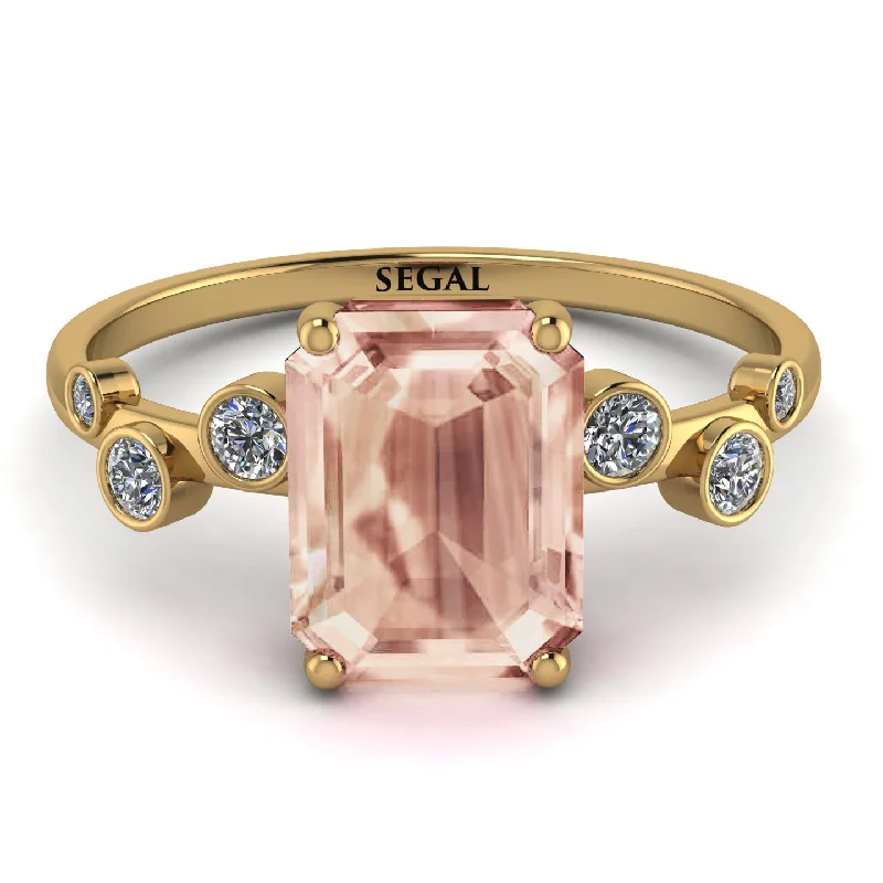 Gemstone Ring with Sapphire-Emerald Cut Morganite Ring With Bezel - Alina No. 901