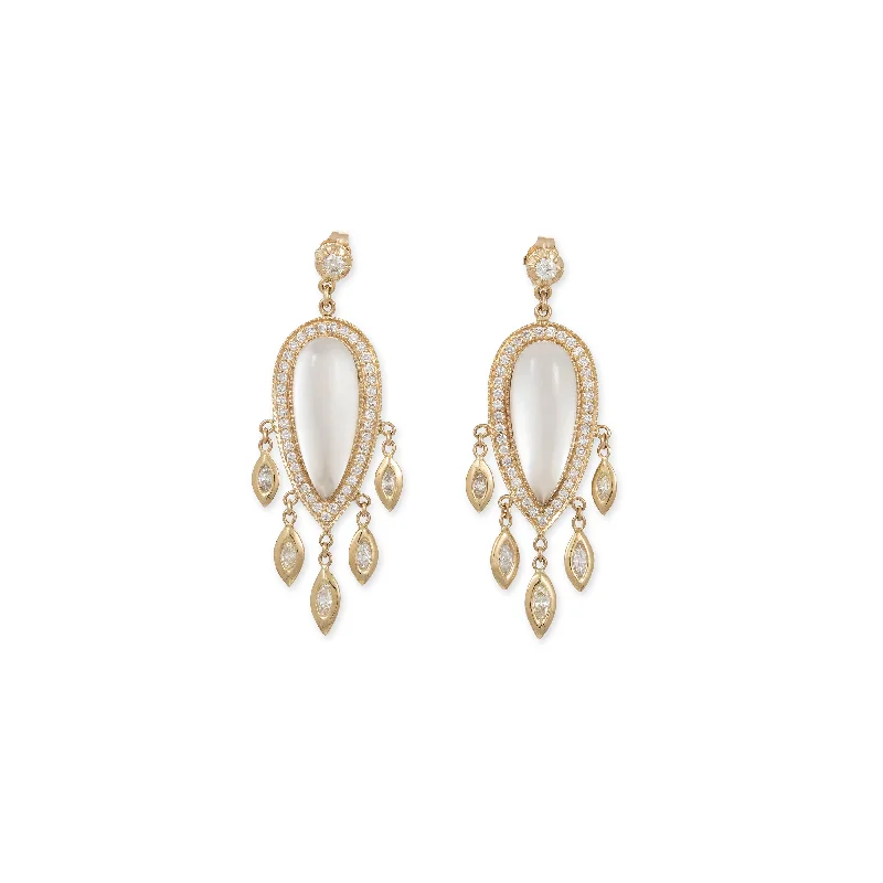 Large Statement Earrings-PAVE PEARL TEARDROP + MARQUISE DIAMOND SHAKERS DROP EARRINGS