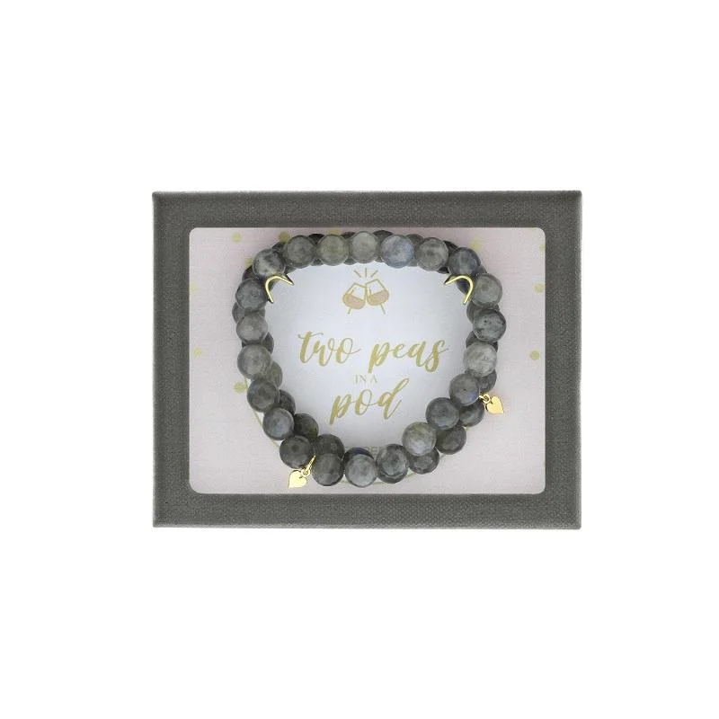 Simple Gold Chain Bracelet for Daily Wear-DEE BERKLEY LABRADORITE BEAD BRACELET 2 PIECE SET