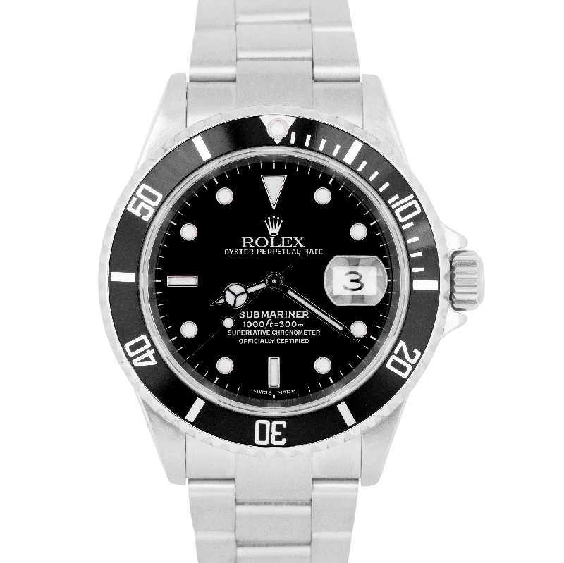 Modern Stainless Steel Watches for Men-MINT Rolex Submariner Date Black Steel NO-HOLES SEL Automatic Oyster Watch 16610