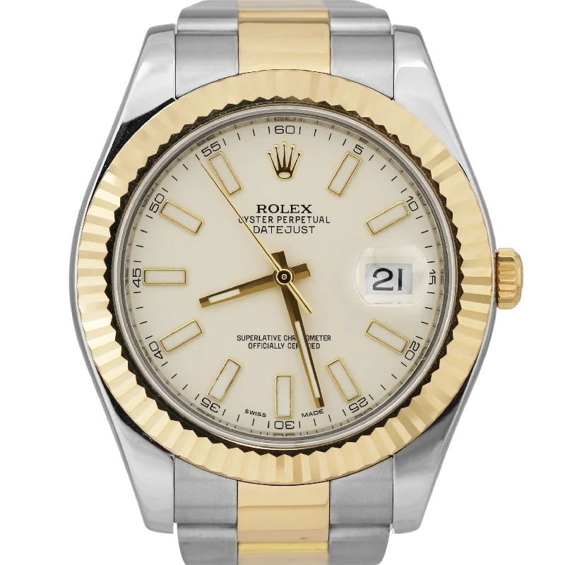 Women's Watches with Mesh Strap for Elegant Look-Rolex Datejust II 2 IVORY Two-Tone 18K Yellow Gold Steel Oyster 41mm 116333