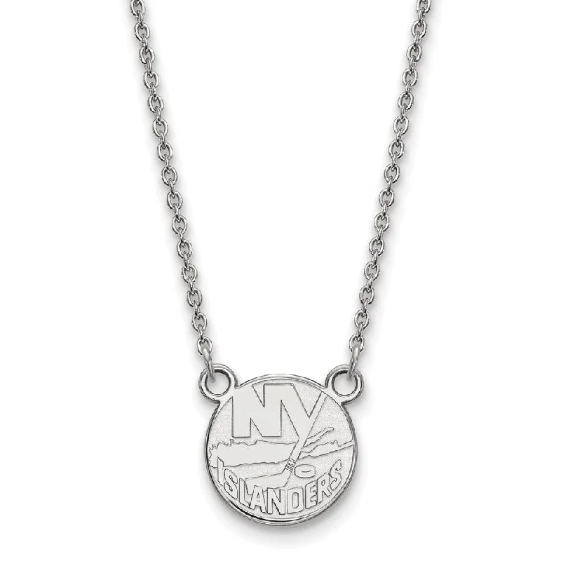 Sterling Silver Necklace with Pendant-14k White Gold NHL New York Islanders Small Necklace, 18 Inch