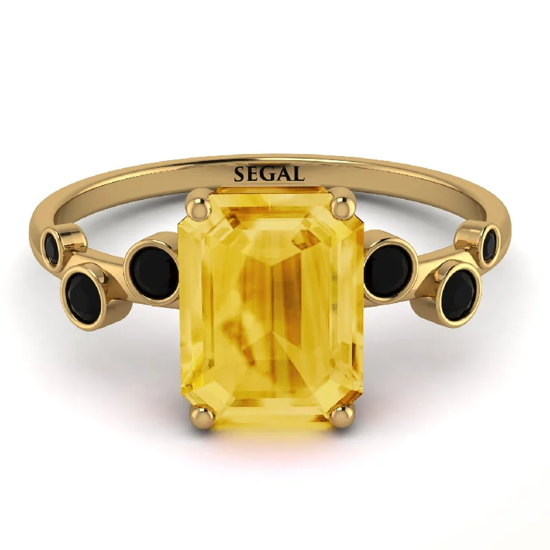 Birthstone Silver Ring for Customization-Emerald Cut Citrine Ring With Bezel - Alina No. 607