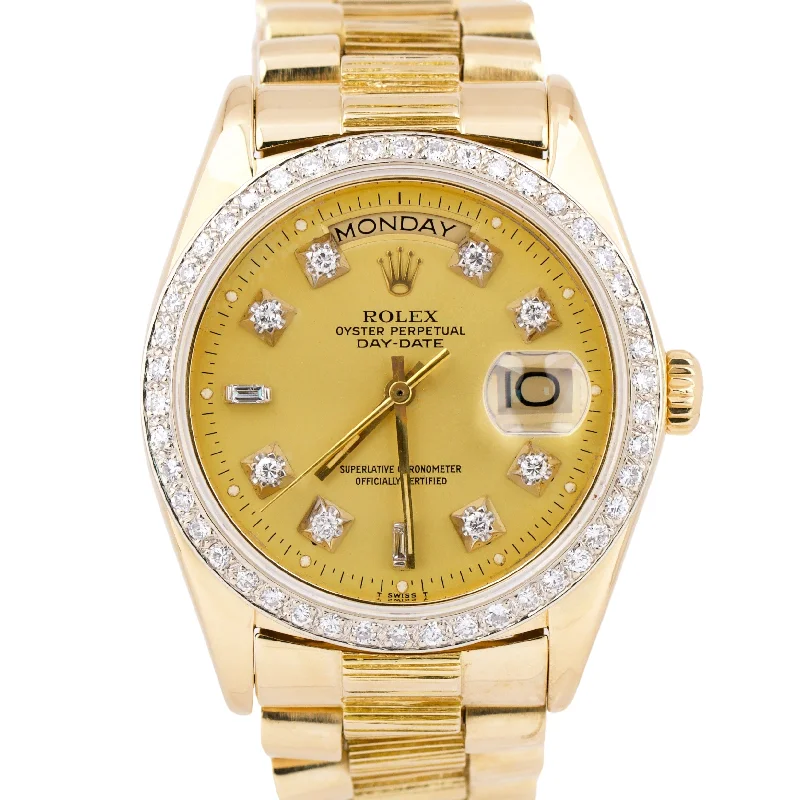 Elegant Watches for Formal Events-Rolex Day-Date President 36mm DIAMOND Champagne BARK 18K Yellow Gold Watch 18038