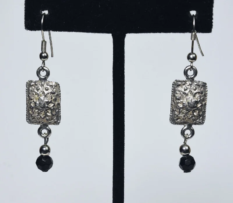 Boho Chic Earrings-Pair of Floral Bas Relief Style Dangle Earrings