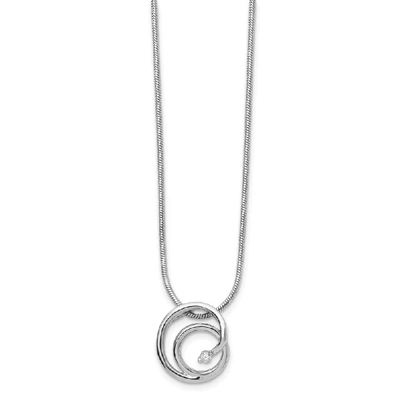 Chunky Necklace for Bold Style-13mm Double Circle Diamond & Rhodium Plated Silver Adjustable Necklace