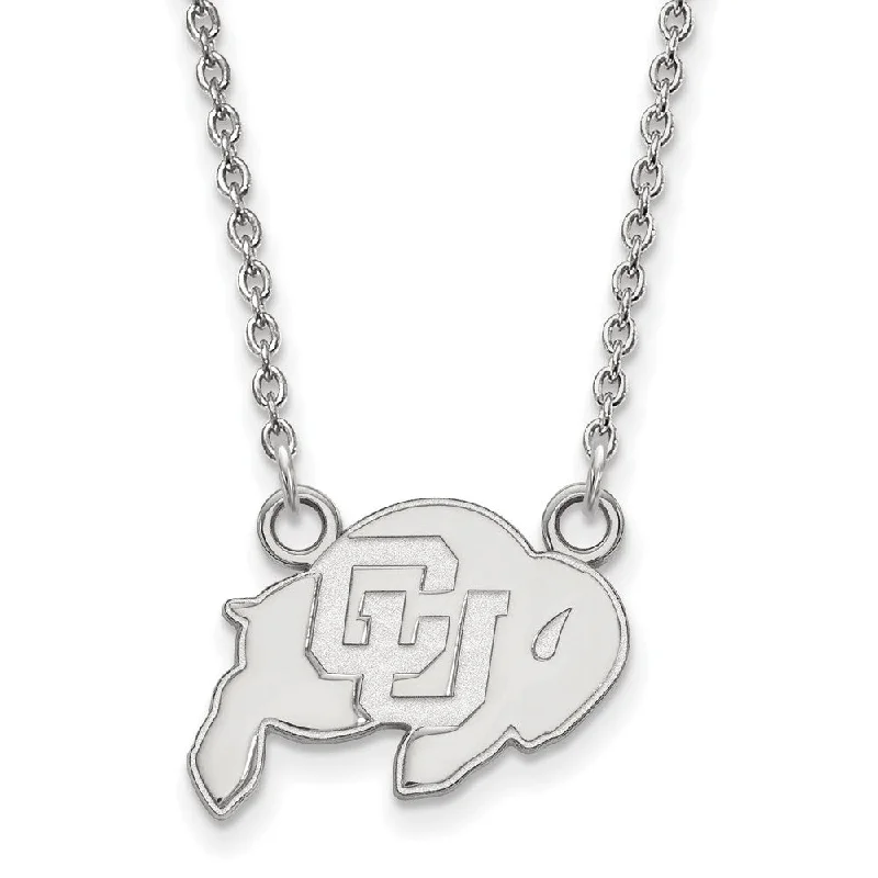 Birthstone Necklace for Family-Sterling Silver U of Colorado Small CU Buffalo Pendant Necklace