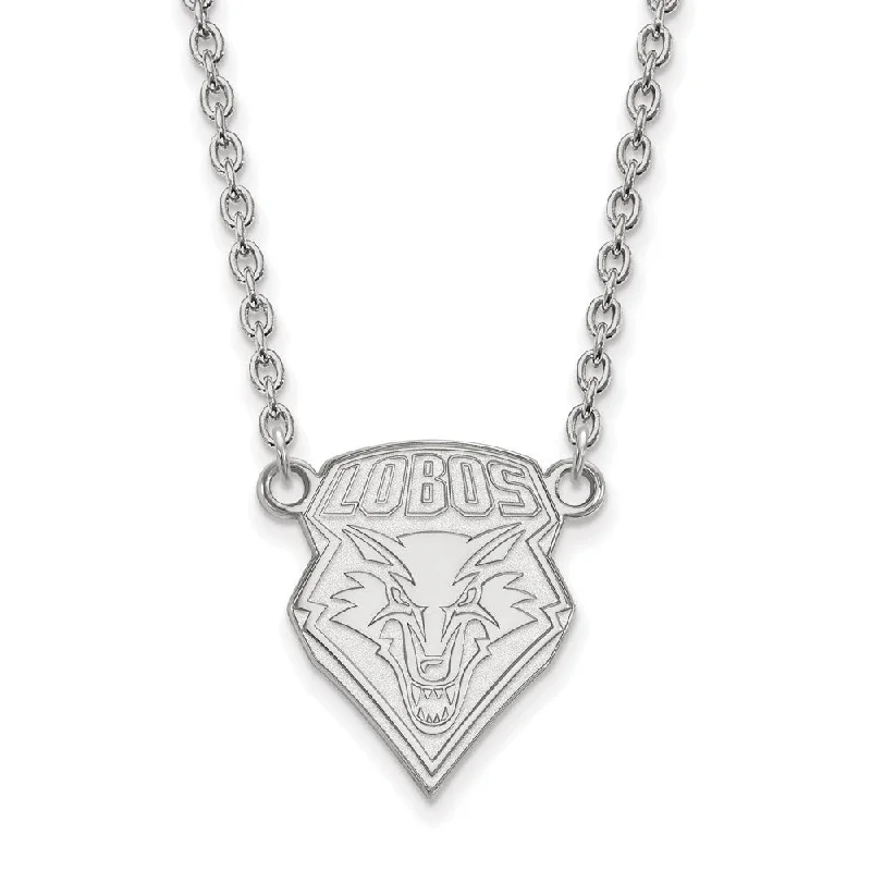 Long Pendant Necklace-14k White Gold U of New Mexico Large Lobos Pendant Necklace