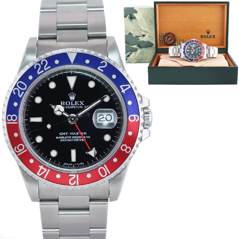 Designer Watches with Custom Engraving-MINT Rolex GMT-Master Pepsi Blue Red Tritium Steel 16700 Watch Oyster Box