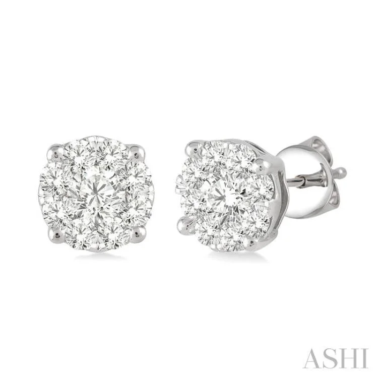 Ethnic Earrings for Traditional Wear-3/4 Ctw Lovebright Round Cut Diamond Stud Earrings in 14K White Gold