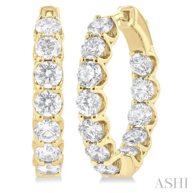 Beautiful Drop Earrings for Evening Style-5 Ctw Inside-Out Round Cut Diamond Hoop Earrings in 14K Yellow Gold