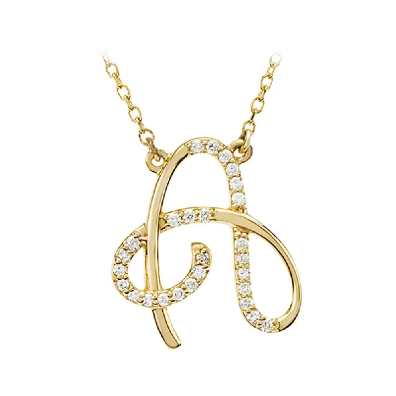 Choker Necklace for Women-1/8 Ctw Diamond 14k Yellow Gold Medium Script Initial A Necklace, 17in