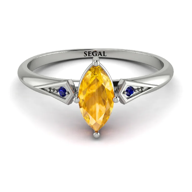 Birthstone Silver Ring for Customization-Marquise Yellow Diamond Geometrical Engagement Ring - Reese No. 1015