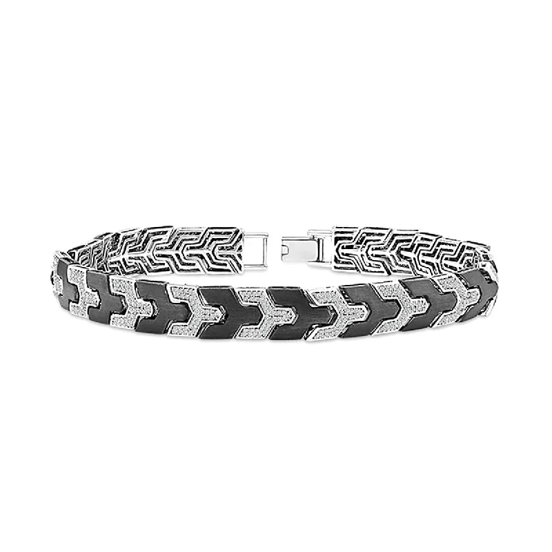 Beautiful Gemstone Bracelet for Special Occasions-MEN'S WHITE GOLD BRACELET WITH BLACK ACCENTS AND DIAMONDS, 1 3/8 CT TW