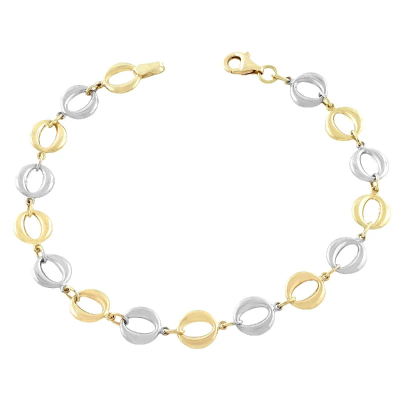 Silver Link Bracelet for Fashionable Women-TWO-TONE GOLD PUFFED CIRCLE LINK BRACELET