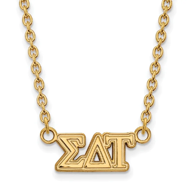 Necklace with Engraved Charm for Personal Touch-14K Plated Silver Sigma Delta Tau Medium Necklace