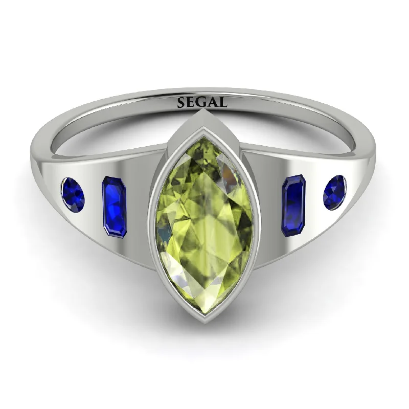 Customizable Silver Ring for Men-Marquise Bezel Peridot Ring - Juliana No. 715