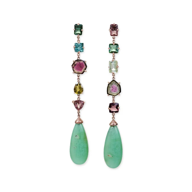 Classic Gemstone Earrings-ASSORTED TOURMALINE + LARGE CHRYSOPRASE DROPLET EARRINGS