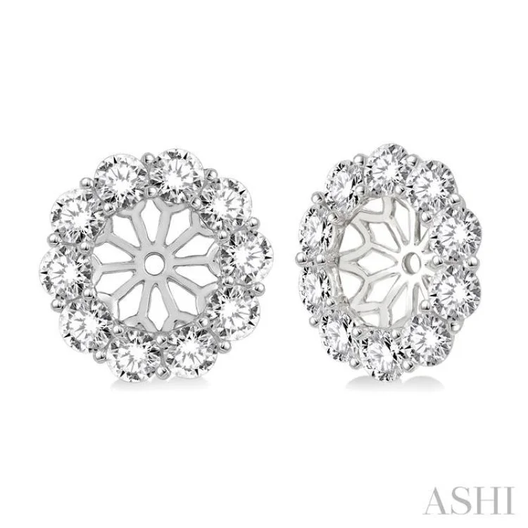 Classic Gold Earrings for Women-1 Ctw Round Cut Diamond Earring Jacket in 14K White Gold