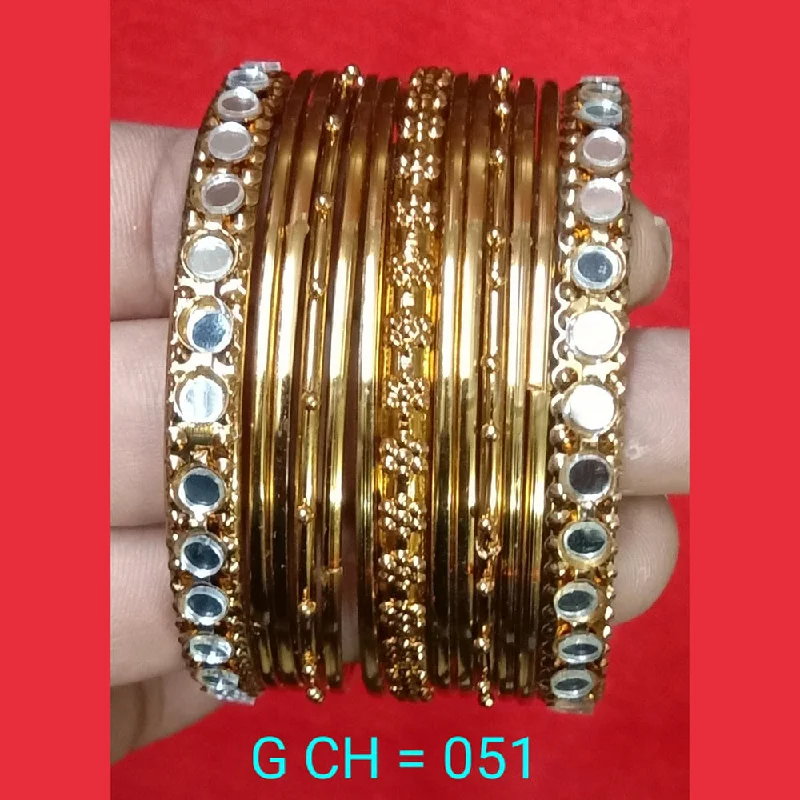 Chunky Bangles for Party Wear-Shree Asha Bangles Gold Plated Pack Of 12 Bangles Set - G CH = 051