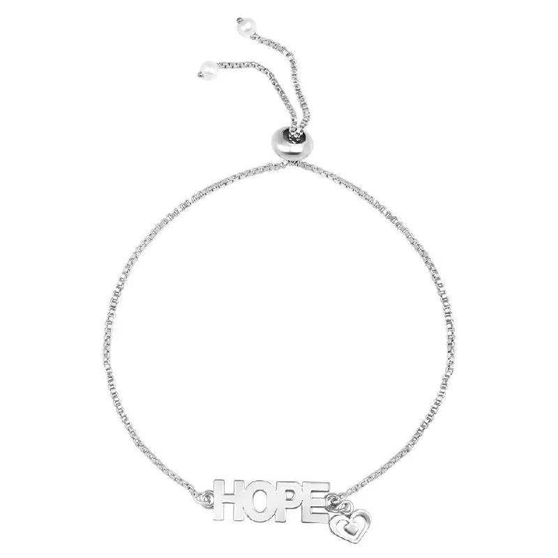 Handmade Silver Bangles for Gifts-Mahi Inspirational Word Hope and Heart Adjustable Bracelet for Women (BR1100456R)