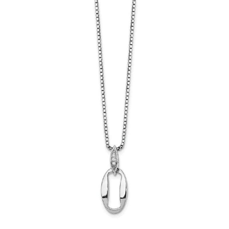 Elegant Wedding Necklace for Brides-Diamond Oval Keyhole Necklace in Rhodium Plated Silver, 18-20 Inch