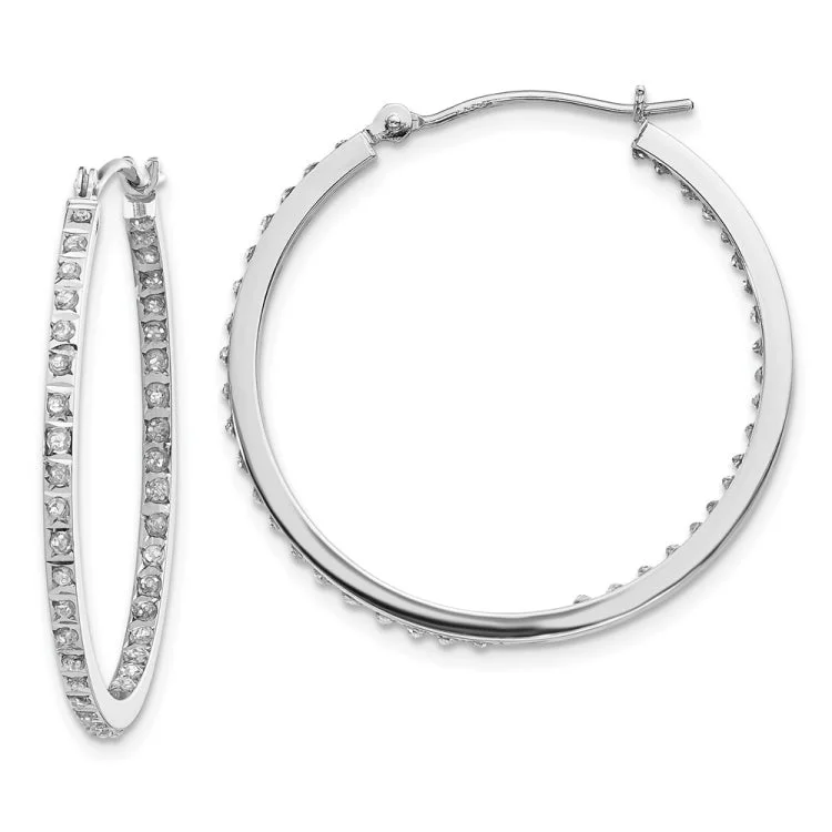 Elegant Gold Stud Earrings-14k White Gold Diamond Fascination Round Hinged Hoop Earrings