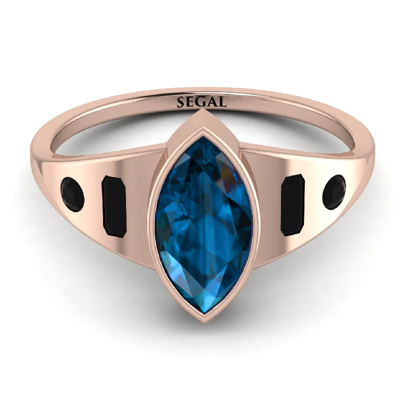 Classic Wedding Band with Sapphire-Marquise Bezel Blue Topaz Ring - Juliana No. 508