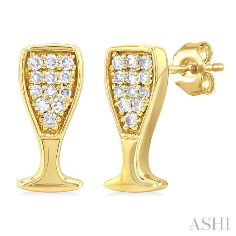 Statement Earrings for Girls-1/10 ctw Petite Champagne Glass Round Cut Diamond Fashion Stud Earring in 10K Yellow Gold