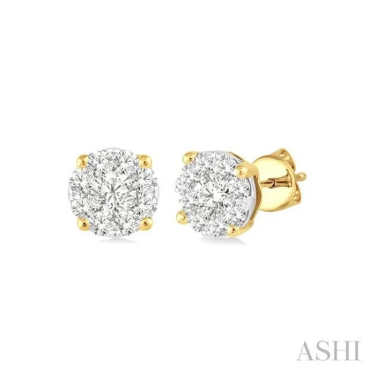 Beaded Earrings for Women-1/6 Ctw Lovebright Round Cut Diamond Stud Earrings in 14K Yellow Gold