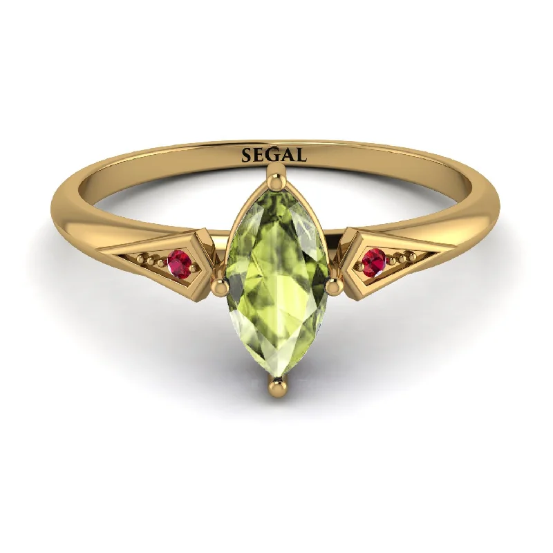 Vintage Style Ring for Women-Marquise Peridot Geometrical Engagement Ring - Reese No. 710