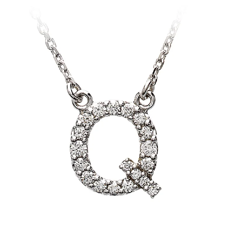 Stylish Necklace for Daily Wear-1/6 Cttw Diamond & 14k White Gold Block Initial Necklace, Letter Q