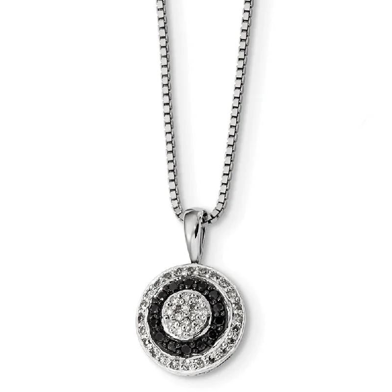 Birthstone Necklace for Family-1/3 Ctw White & Black Diamond 13mm Circle Necklace in Sterling Silver