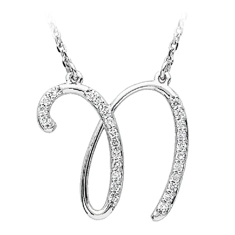 Custom Necklace with Name-1/8 Ctw Diamond Sterling Silver Medium Script Initial N Necklace, 16in