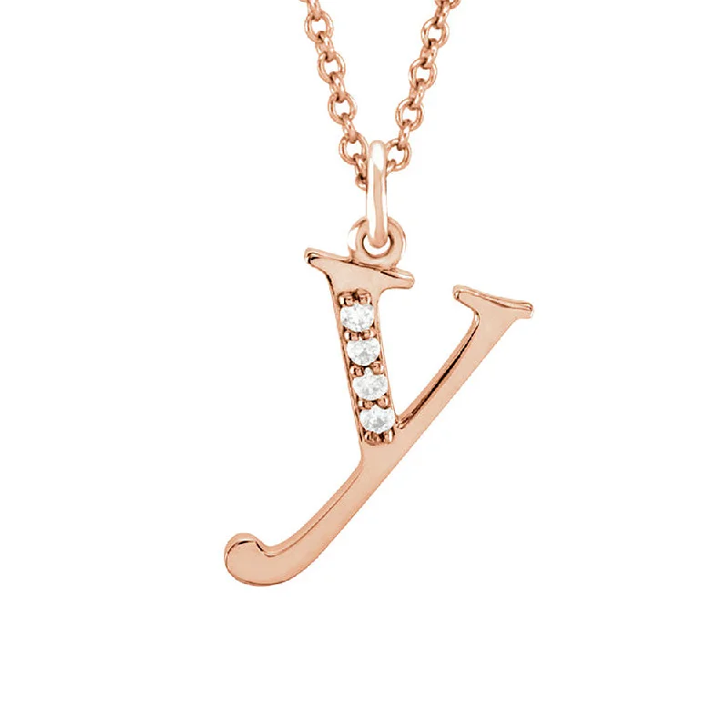 Custom Birthstone Necklace for Family Gifts-The Abbey 14k Rose Gold Diamond Lower Case Initial 'y' Necklace 16 In